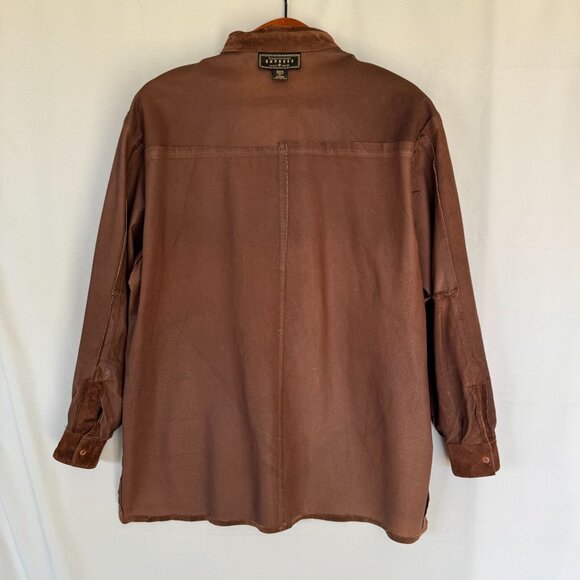 90s Vintage Express Brown Genuine Suede Leather boxy Shacket Jacket - Picture 12 of 14